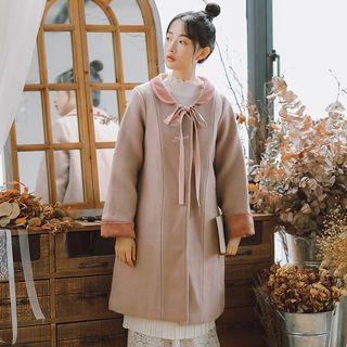 Tie-neck Embroidered Buttoned Coat
