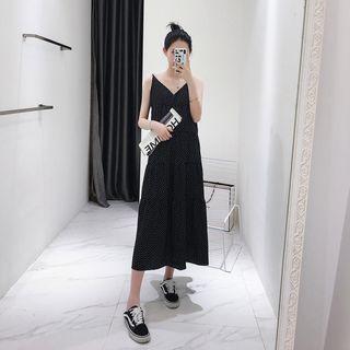 Square Dot Spaghetti Strap Midi Dress