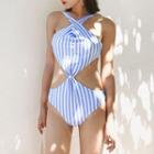Striped Cut-out Swimsuit