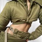Hooded Padded Crop Zip Jacket / Buckled A-line Skirt
