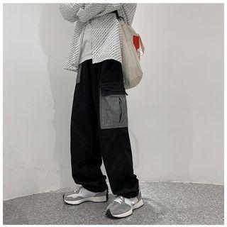 Two-tone Panel Drawstring-cuff Jeans