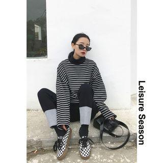 Turtleneck Striped Pullover Black - One Size