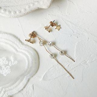 Non-matching Alloy Star Rhinestone Fringed Earring