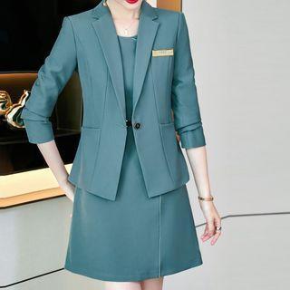 Elbow-sleeve Mini A-line Dress / Blazer / Set