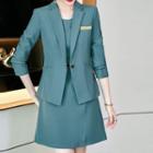 Elbow-sleeve Mini A-line Dress / Blazer / Set