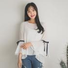 Taping Fluttered-sleeve Chiffon Top