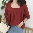 Square Neck Short-sleeve Top Red - One Size