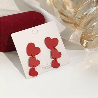 Heart Dangle Earring 1 Pair - Stud Earrings - Red - One Size