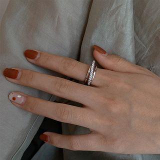 925 Sterling Silver Rhinestone Layered Open Ring S925 Silver - Silver - 13