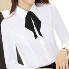 Plain Shirt With Bow Tie