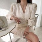 Drawstring-front Ruffle-hem Fluffy Dress