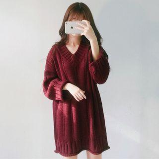 V-neck Cable-knit Sweater Dress
