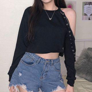 One-shoulder Cropped Sweatshirt