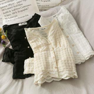 Embossed Lace-trim V-neck Blouse