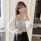 Puff-sleeve Plaid Panel Buttoned Blouse