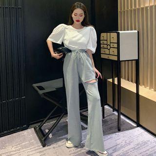 Elbow-sleeve T-shirt / Cutout Pants