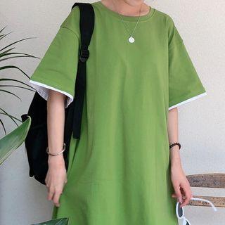 Mock Two-piece Short-sleeve T-shirt Green - One Size