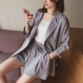 Set: Plain Blazer + Wide Leg Shorts