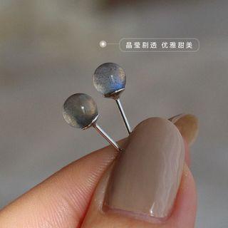 Faux Gemstone Bead Sterling Silver Earring 1 Pair - Gray - One Size