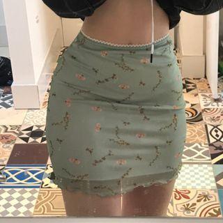 Floral Print Sheer Mini Fitted Skirt