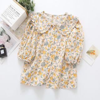 Balloon-sleeve Collared Floral Print Blouse