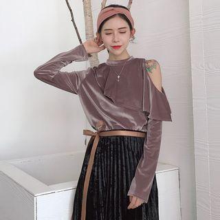 Ruffled Cold Shoulder Long-sleeve Top
