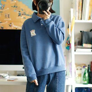 Collared Print Sweatshirt Blue - One Size