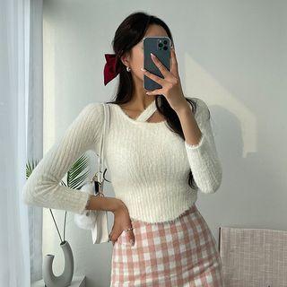 Pastel Strappy Fluffy Knit Crop Top
