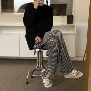 Houndstooth Slit Pants / Drawstring-back T-shirt
