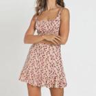 Floral Ruffle-trim Strappy Mini A-line Dress