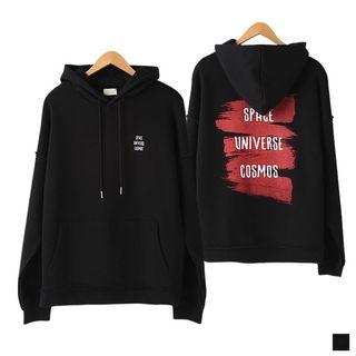 Drop-shoulder Letter-printed Hoodie Black - One Size