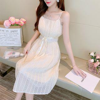 Sleeveless Tie-waist Ruffled A-line Dress