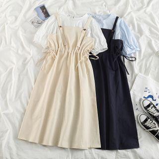 Puff-sleeve Blouse / Drawstring Jumper Dress