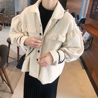 Frilled Trim Peter Pan Collared Buttoned Jacket As Shown In Figure - One Size