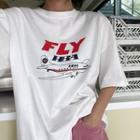 Elbow-sleeve Plane Print T-shirt