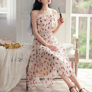Spaghetti Strap Strawberry Print Chiffon Dress