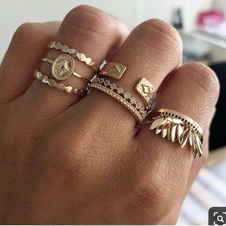 Set Of 6: Alloy Open Ring (assorted Designs) 9484 - Silver - One Size