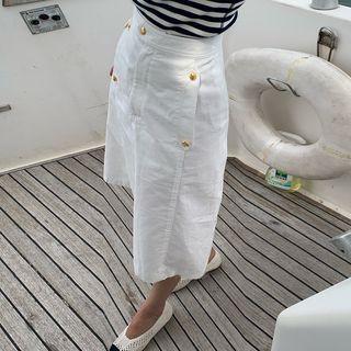 High-waist Button Panel Plain Skirt