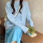 Cable Knit Sweater / Midi A-line Corduroy Skirt