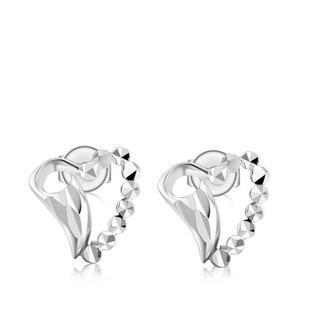 14k Italian White Gold Diamond-cut Open Heart Shape Gothic Angel Wing Phoenix Stud Earrings