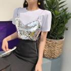 Mock Two Piece Sequined Short Sleeve T-shirt