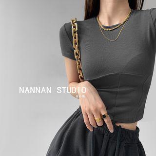 Patchwork Skinny Crop T-shirt In 6 Colors