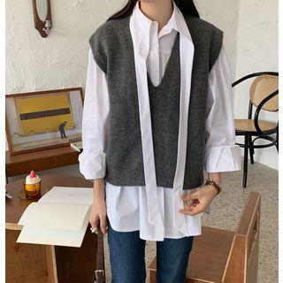Tie Neck Shirt / Knit Vest
