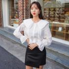 Layered-collar Pintuck Blouse Ivory - One Size