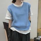 Knit Sweater Vest Blue - One Size