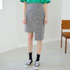 Cutout-hem Gingham Pencil Skirt
