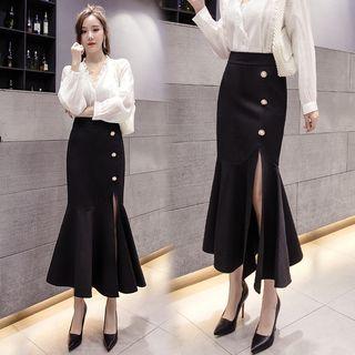 Button-detail Midi Mermaid Skirt