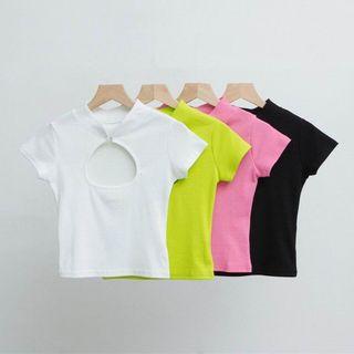 Stand-collar Front Cutout Short-sleeve Crop Top