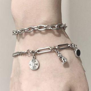 Set Of 2: Alloy Bear / Bead Bracelet 0736a - Silver - One Size