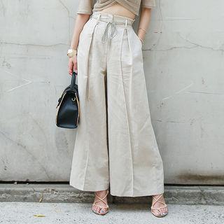 High-waist Wide-leg Pants With Sash